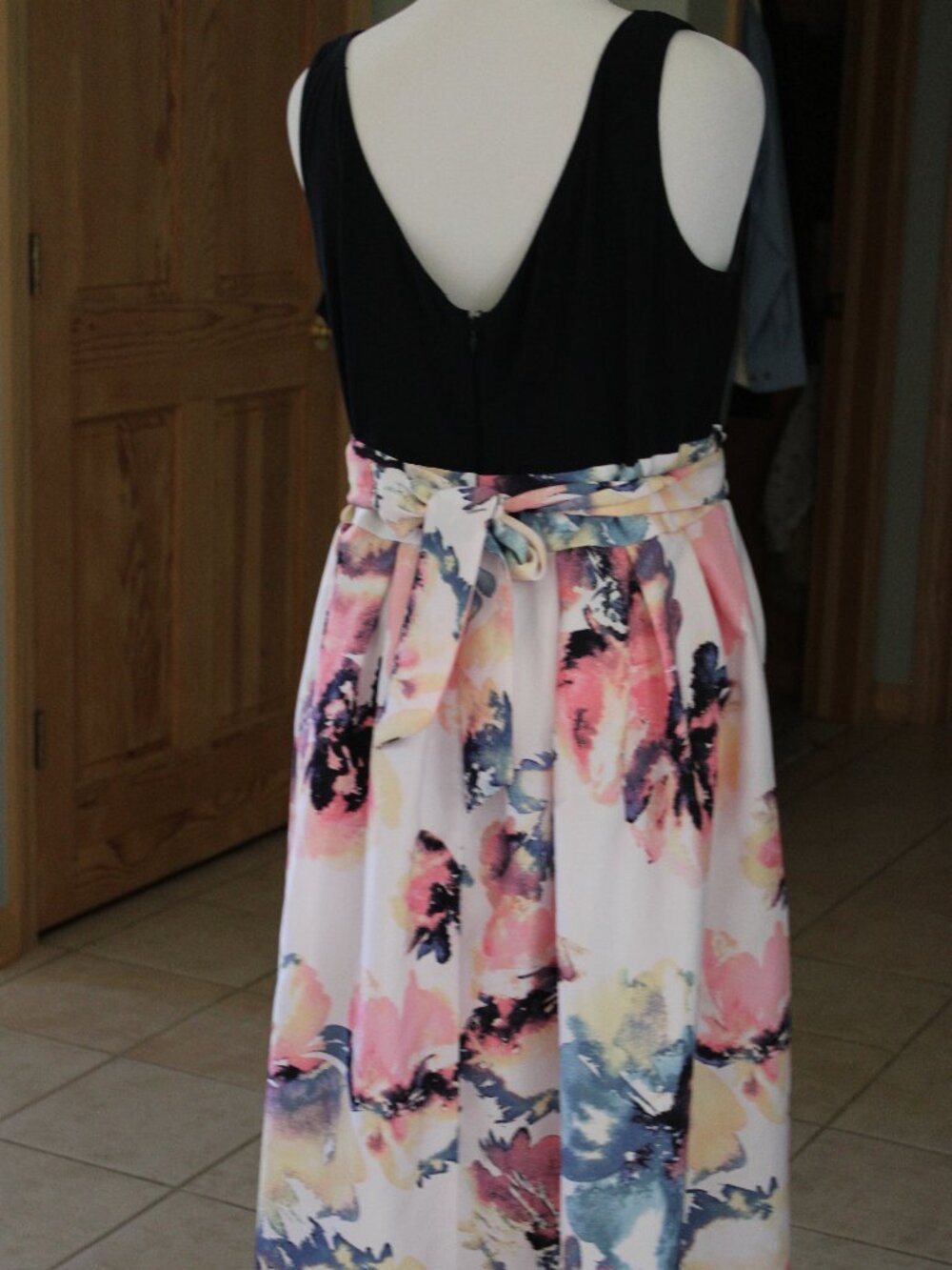 DB Stablished Women Plus Dres Fit Flare Belt 18 Sleeveless Navy Pink Stretch Top